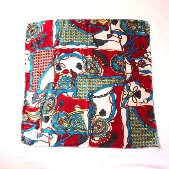 Scarf 19" x 19" Square Satin NEW print neckerchief blue-red - Picture 4 of 4
